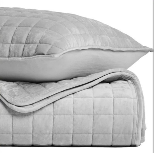 Oake Velvet Quilted Coverlet Gray Full / Queen New - Picture 2 of 5