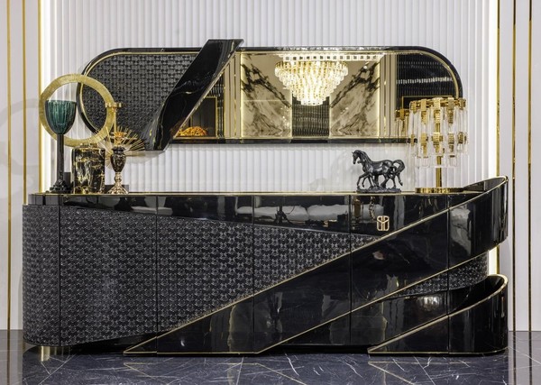 Exklusives Schwarzes Sideboard Designer Spiegel Luxus HolzmöBel-image