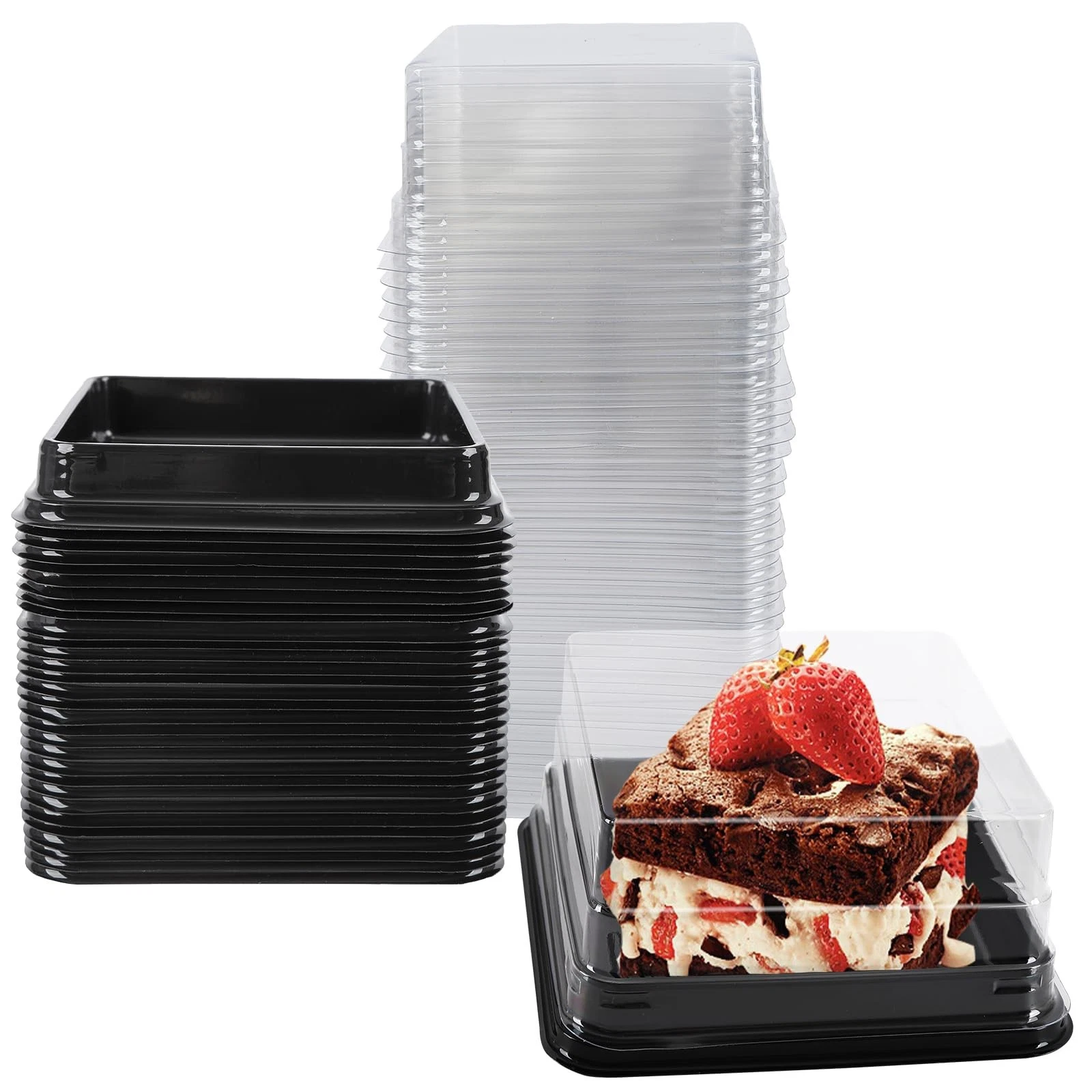 50 Pack Black Cake Pans,Bottom 5Inch X Heigh 2.2Inch Clear plastic mini cake ...