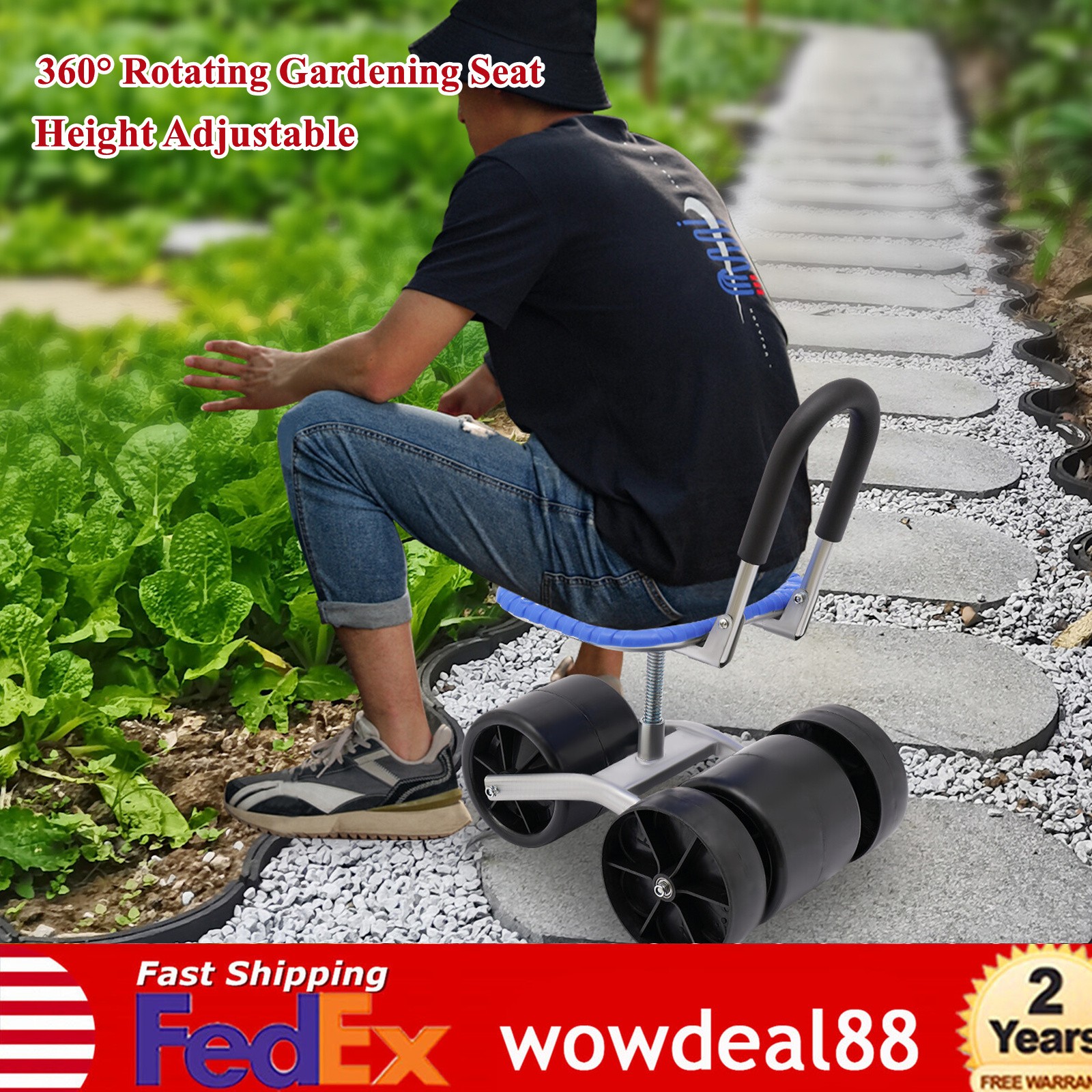 Height Adjustable 360° Rotating Gardening Seats Rolling Wheel Stool Kneeling Pad