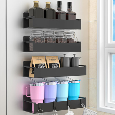 4 Pack Magnetic Spice Rack Organizer for Refrigerator and Oven, Black Fridge Org