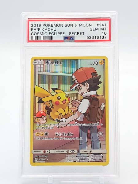 PIKACHU 2019 POKEMON COSMIC ECLIPSE 241/236 SECRET RARE FULL ART PSA 10 Q7872
