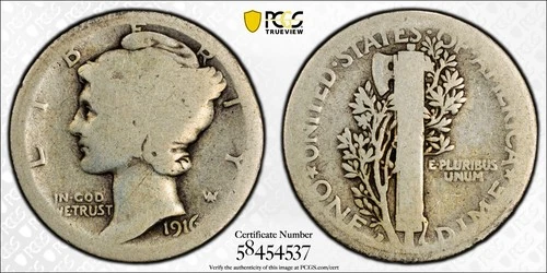 1916 D 10C PCGS AG 3 Mercury Silver Dime KEY DATE