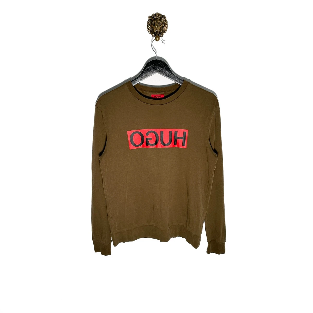 Hugo Boss Delery Olive Green Graphic Print Unisex Sweatshirt Size