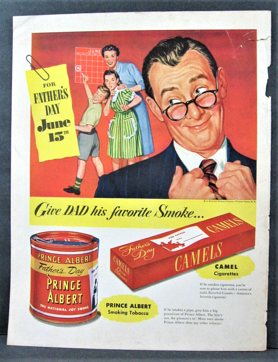 Vintage 1940's Camel Cigarettes & Prince Albert Magazine Full Pg Dad's Day  Pack