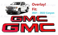 Front & Rear GMC Gloss Black Red OVERLAY Emblem Badge Fit 2021-2022 GMC Canyon