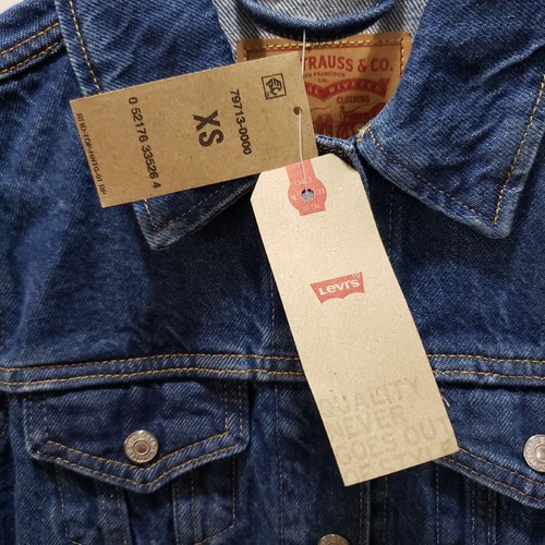 Levis Denim Jean Jacket Womens Size XS Red White Blue Trim 100% Cotton New Y2K - Picture 7 of 11