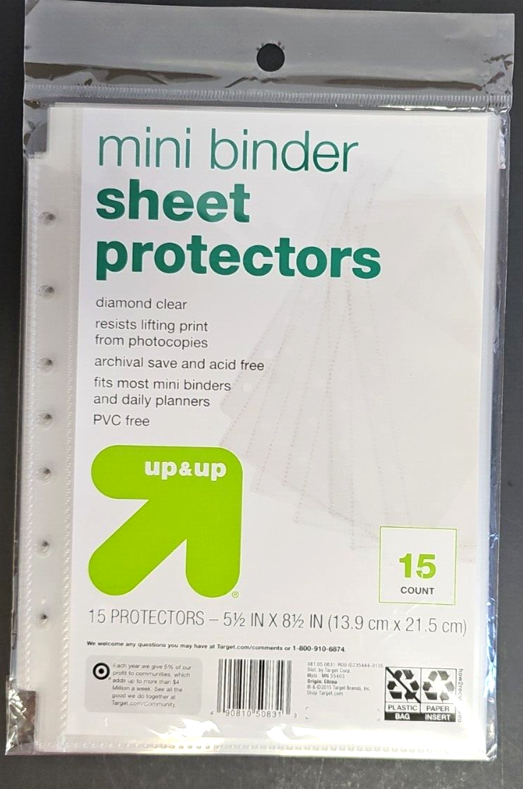Up & Up 3 Packs (15 each pack=45) Mini Binder Sheet Protectors 5.5  