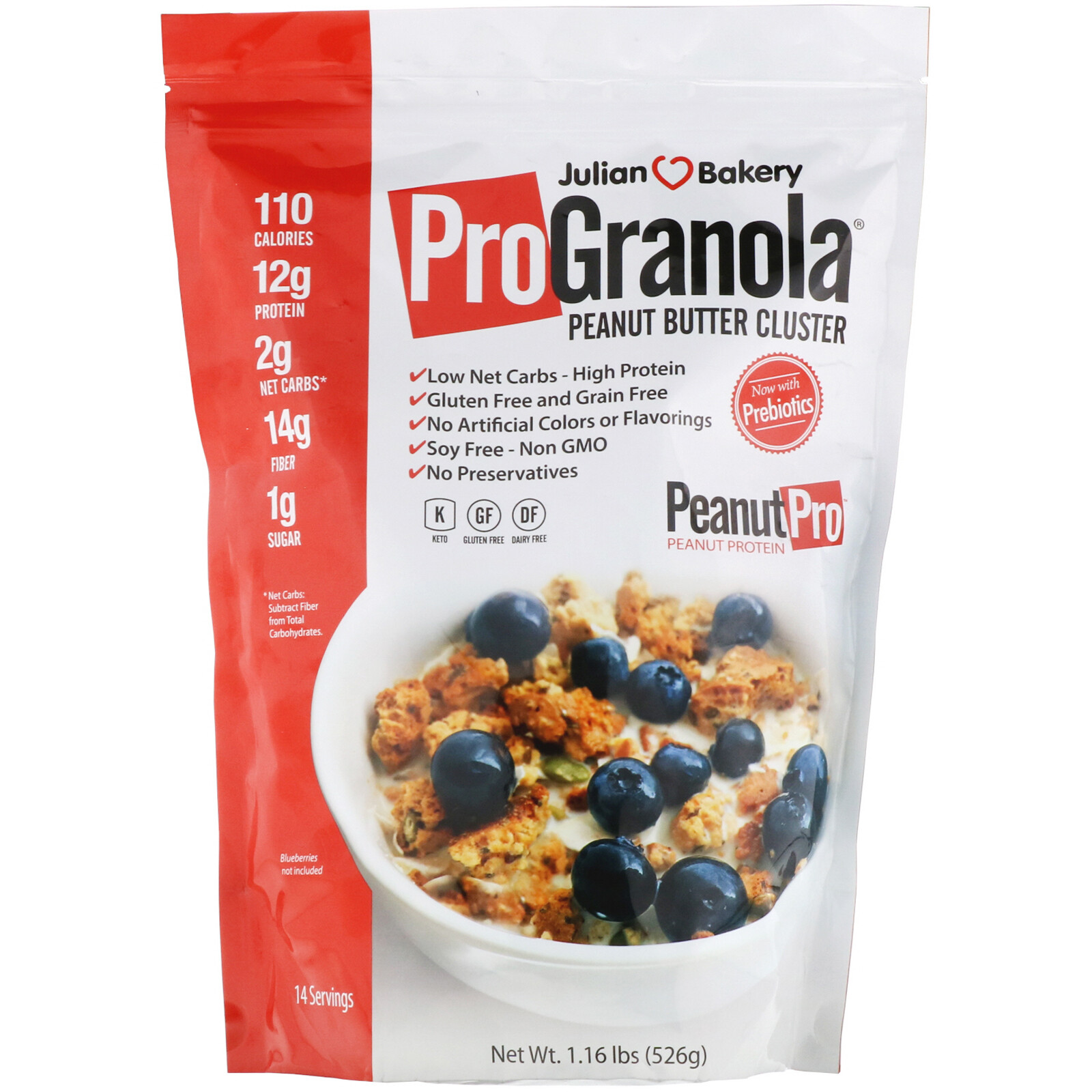Julian Bakery, Pro Granola, racimo de mantequilla de maní, 1,16 libras (526 g)