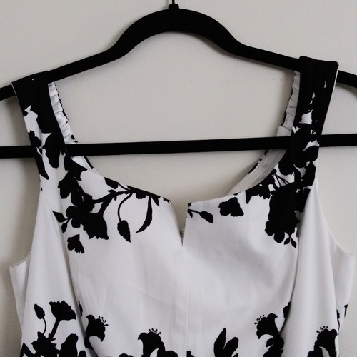 White House Black Market Lined Cotton White/Black Floral Dress Women Size 6 New - Picture 8 of 15