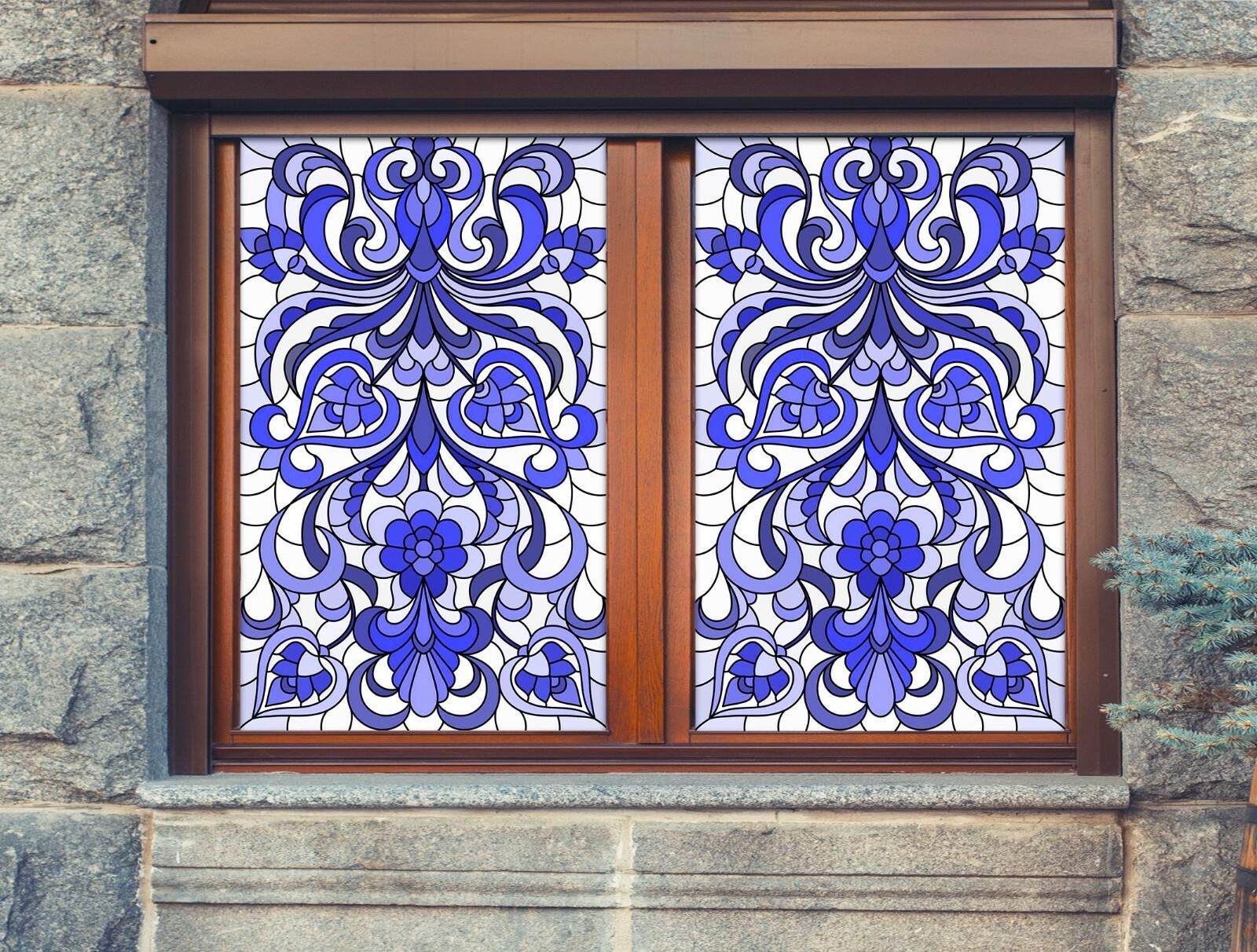 3D Blue Pattern O722 Window Film Print Sticker Cling Stained Glass UV Block Am