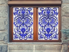 3D Blue Pattern O722 Window Film Print Sticker Cling Stained Glass UV Block Am