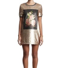 True Religion Gold Sequin T-Shirt Dress with Floral Rose Graphic — listing 2