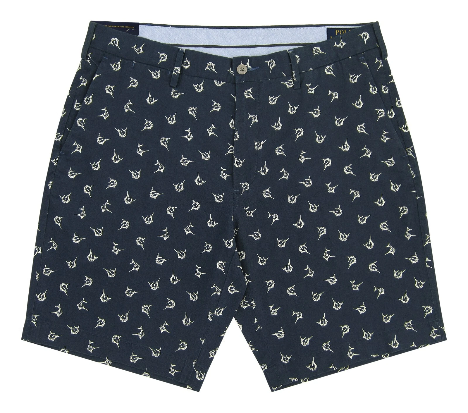 Mens Polo Ralph Lauren Classic Fit Marlin Print Sailfish Fish Linen Blend Shorts