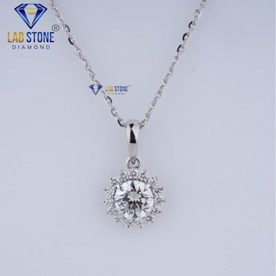 1.77 TCW Round Cut Diamond Pendant with chain by Labstone 925 Silver