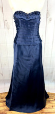 Liancarlo Couture Navy Blue Beaded Silk Organza Strapless Formal Gown Dress - 6