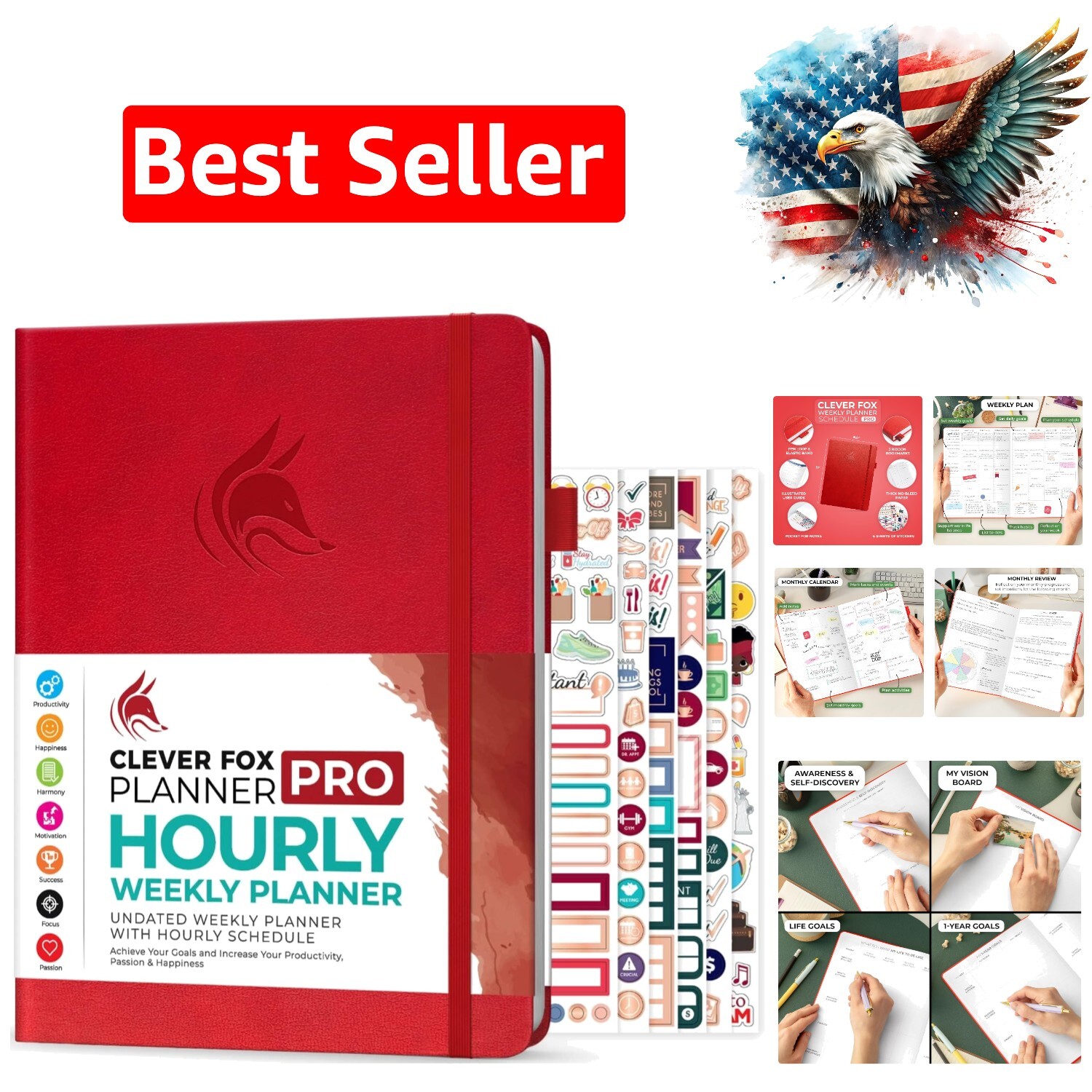 Planner PRO: Undated Weekly & Daily Organizer with Time Slots, A4 Red-image