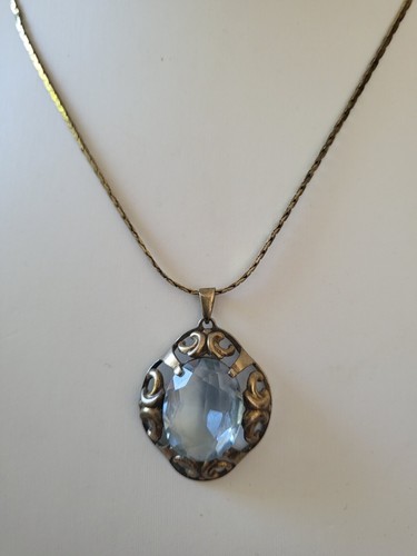 Jugendstil 835er Silber Anhänger großer Aquamarin +Silber Kette Antikschmuck - Bild 3 von 5