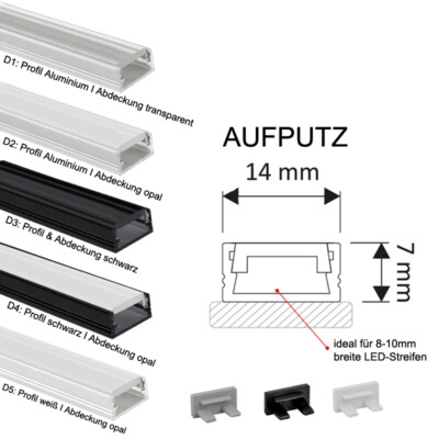 LED Aluprofil 2m 1m Aluminium Profil Alu Leiste Schiene LED Stripes schwarz weiß