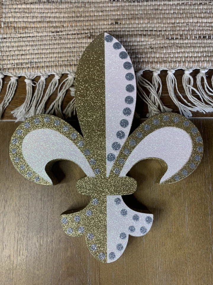 10 NEW Mardi Gras Party Large Fleur De Lis Decoration Ornament Gold Glittered - Изображение 3 из 4