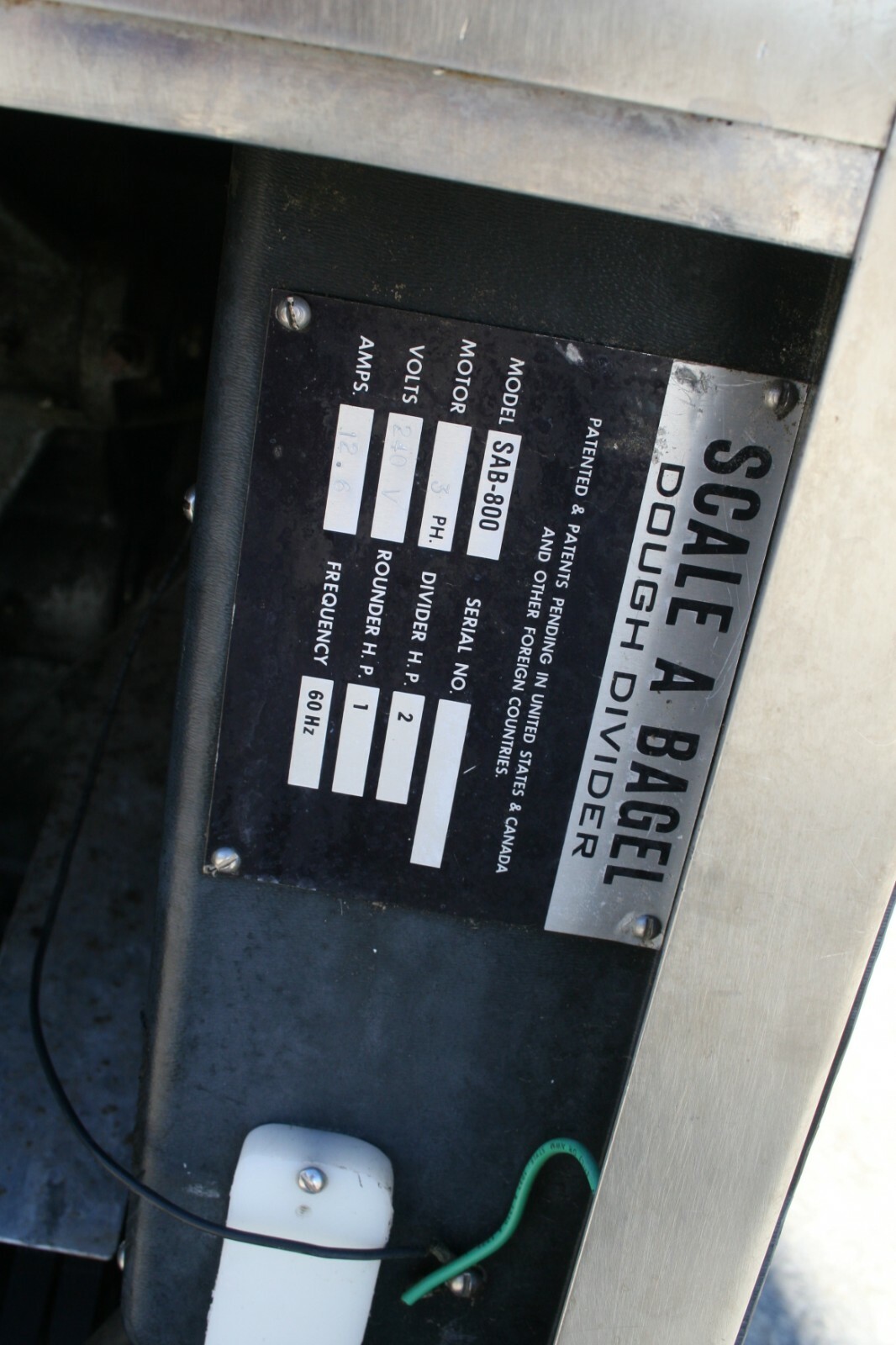 Scale A Bagel Dough Divider SAB800 208 V 12.6Amp 3PH 60Hz w/ Feed