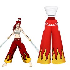FAIRY TAIL Cosplay Erza Scarlet Costume Pants White Tube Tops Full Set