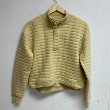 CALIA Women's Quilted Mock Neck Pullover Sweatshirt Oatmilk Stylish WAX31344