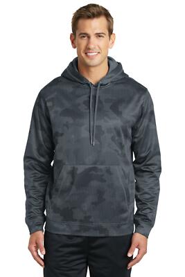 Sport-Tek Mens Long Sleeve Sport-Wick CamoHex Fleece Hooded Pullover ST240