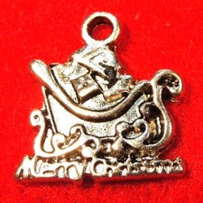 50Pcs. WHOLESALE Tibetan Silver "MERRY CHRISTMAS" SANTA SLEIGH Charms Q0550