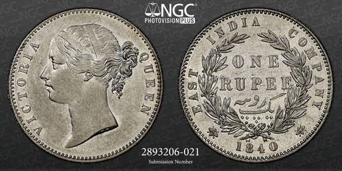 British India 1840(B&C) INDIA RUPEE NGC AU Details