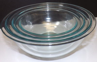 3 PYREX Mixing Nesting BOWLS Clear Glass Flat Rim BOWL 322 323 325 1 1.5 2.5 Qt