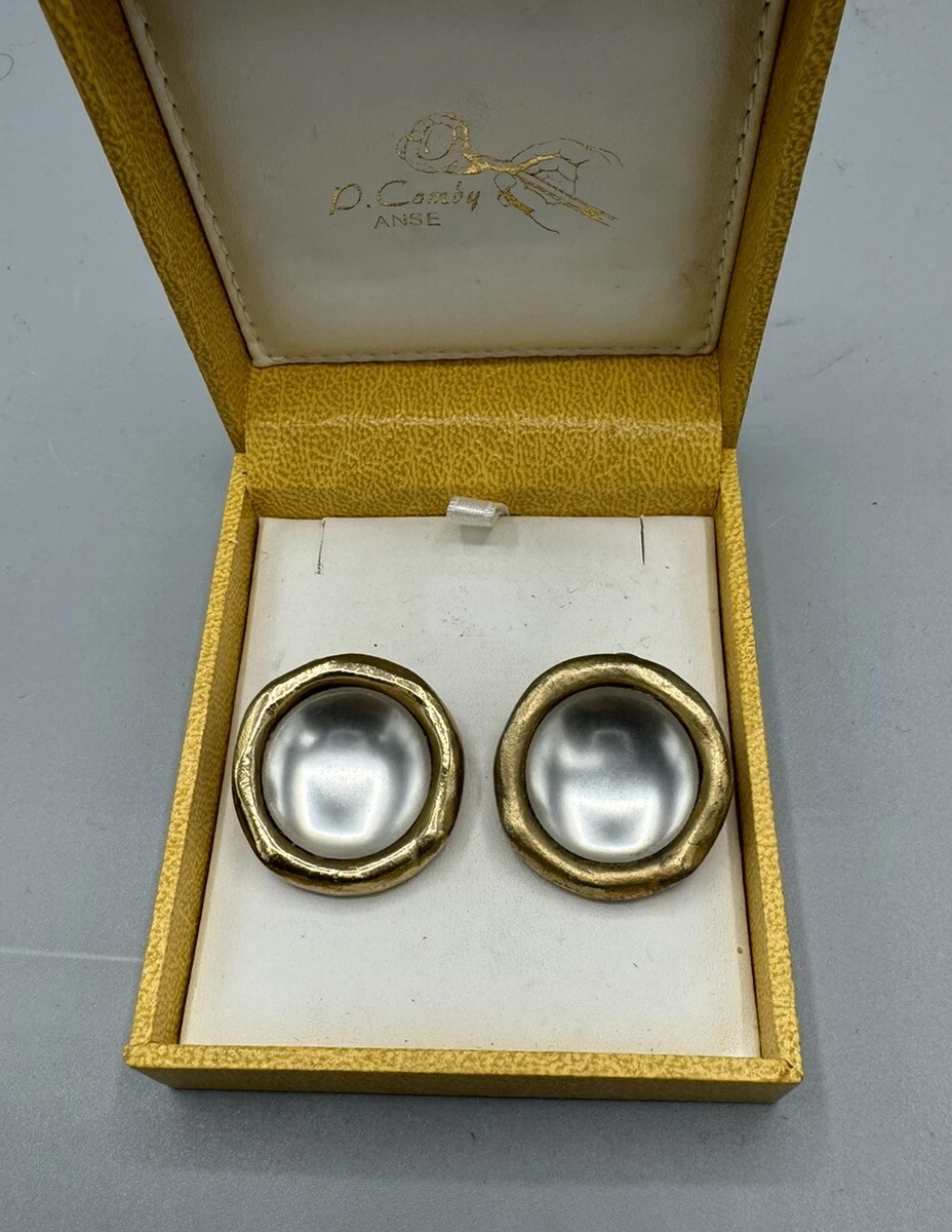 Boucles D'oreilles Dorées Signées Biche De Bère - Clous - Étain Plaqué Or - Occasion