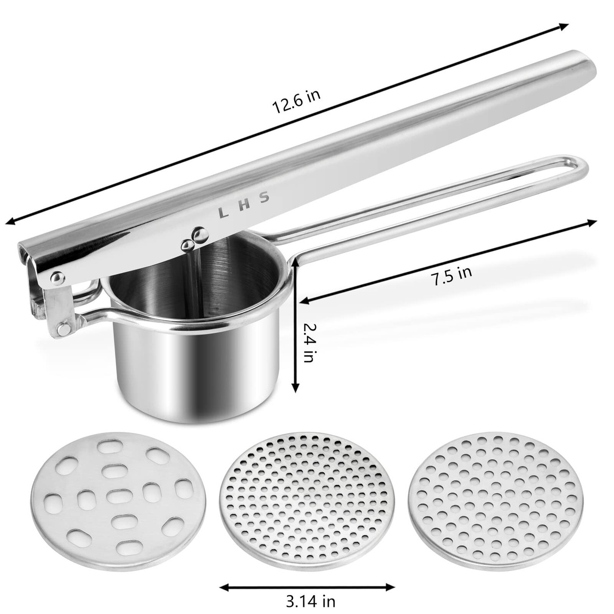 Large Capacity Potato Ricer, Potato Ricer And Masher With 3 Interchangeable Discs