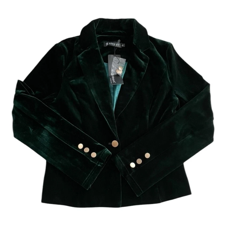 Elegant Green Velvet Women's Blazer - Image 3 of 4