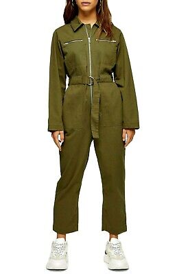 Topshop utility pocket casual jumpsuit in khaki