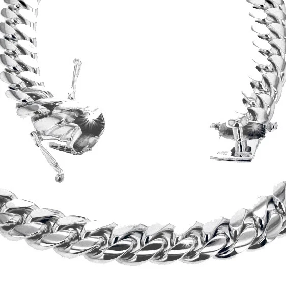 Cadena de eslabones cubanos Miami pesados de acero inoxidable 316 sólido puro de alta calidad Foto 3 de 4