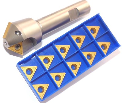 1x 45° Fasenfräser D14-D35mm-Z2-L100 + 10 WSP TCMT16T304-HM P10-P30 Für Stahl
