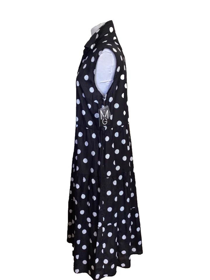 MLLE GABRIELLE BLACK & WHITE POLKA DOT SLEEVELESS I LOVE LUCY DRESS - NWT - SZ L Foto 3 de 4