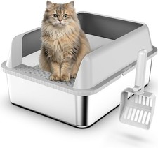Stainless Steel Litter Box with Lid, 17.3" 13.4" for Small Pets and Kittens