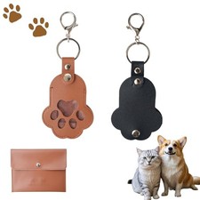 2Pcs Dog Hair Keychain Keepsake Leather Paw Print Cat Memory Bag Charm Cute