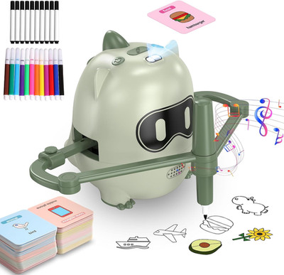 Drawing Robot for Kids with 200 Cards, Rechargeable 4-In-1 Draw/Learn/Spell/Musi