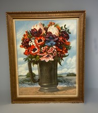 Vintage 11x14  Floral Bouquet Litho Print W/Antique Frame  Glass