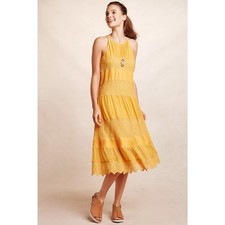 New Anthropologie Villanelle Lace Midi Dress HD PARIS $178 Golden Orange Mango 
