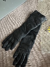 Fownes black leather gloves "Lastic" womens sz 6.5 vintage driving stretch