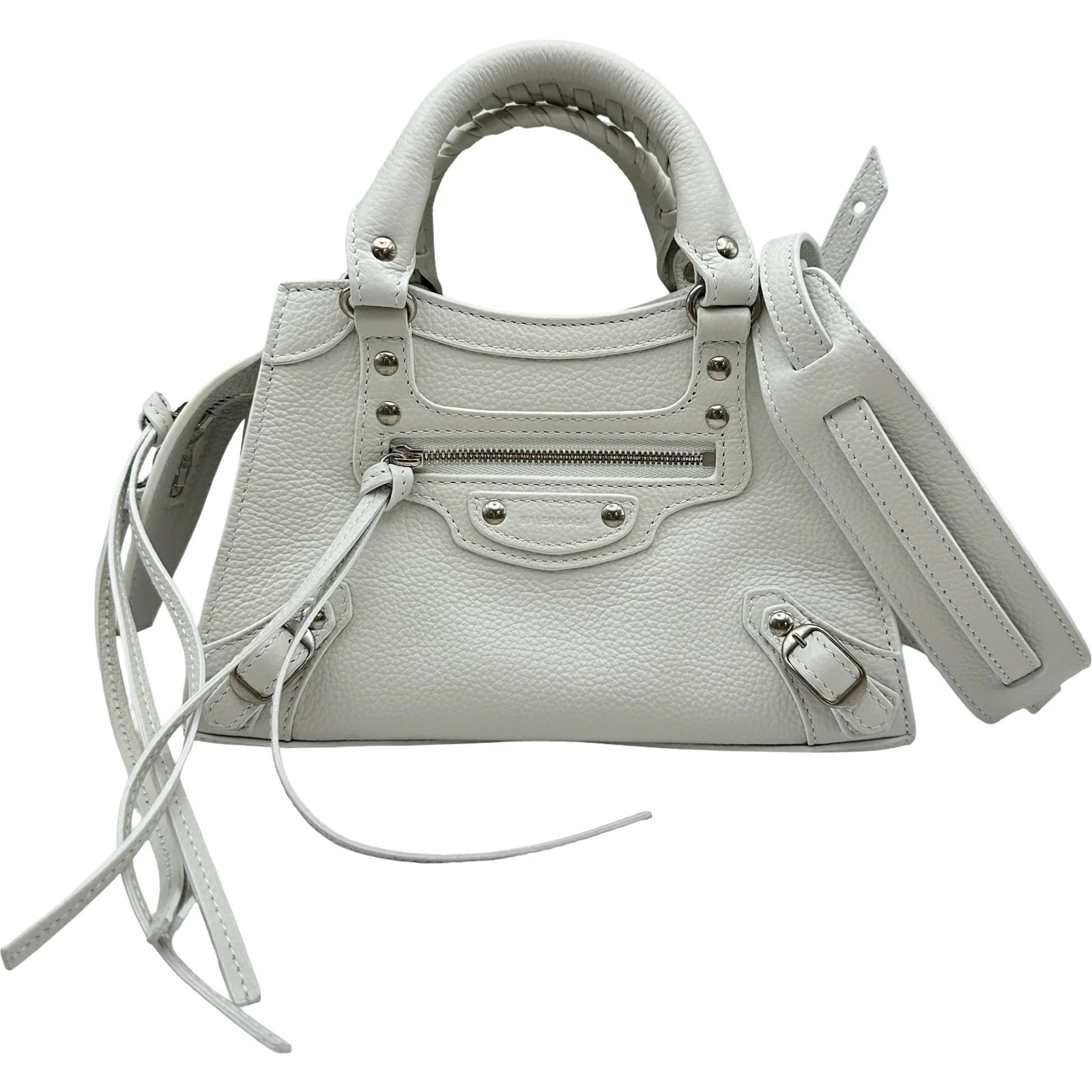 BALENCIAGA Neo Classic City Mini White Leather Shoulder Bag 698067 #OKB7081