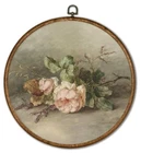 Vintage Floral Framed Wall Art, Antique Moody Pink Flowers Round Floral03