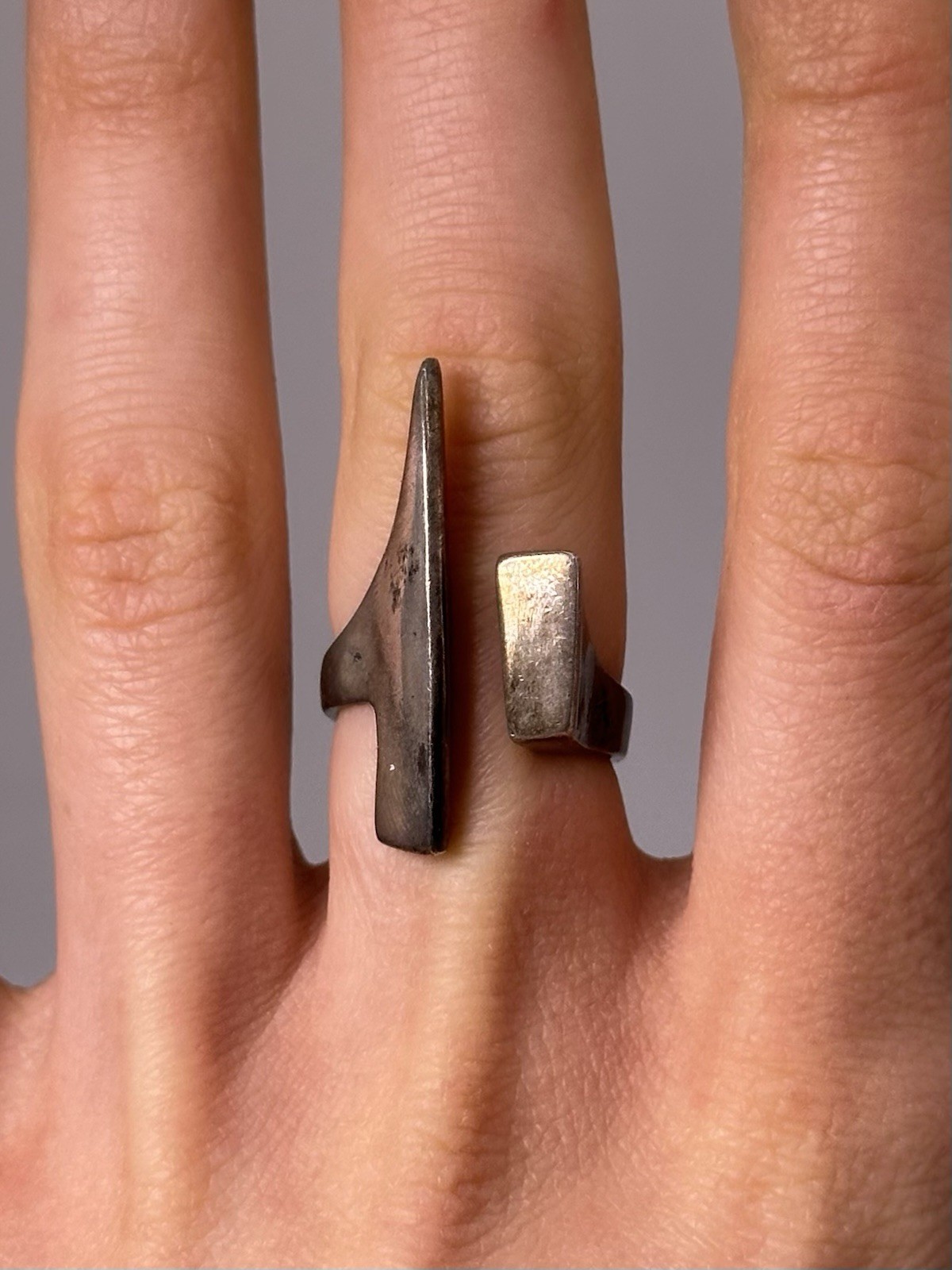 925 Sterling Silver Modernist Sculptural Statement Ring, Sz 7