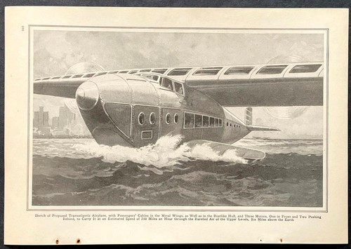 “Cabins in Airplane’s Wings for Transatlantic Flight” 1926 article Junkers type