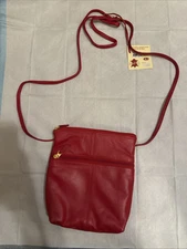 Ili New York Purse Genuine Pebbled Leather RFID Blocking Red Crossbody Bag