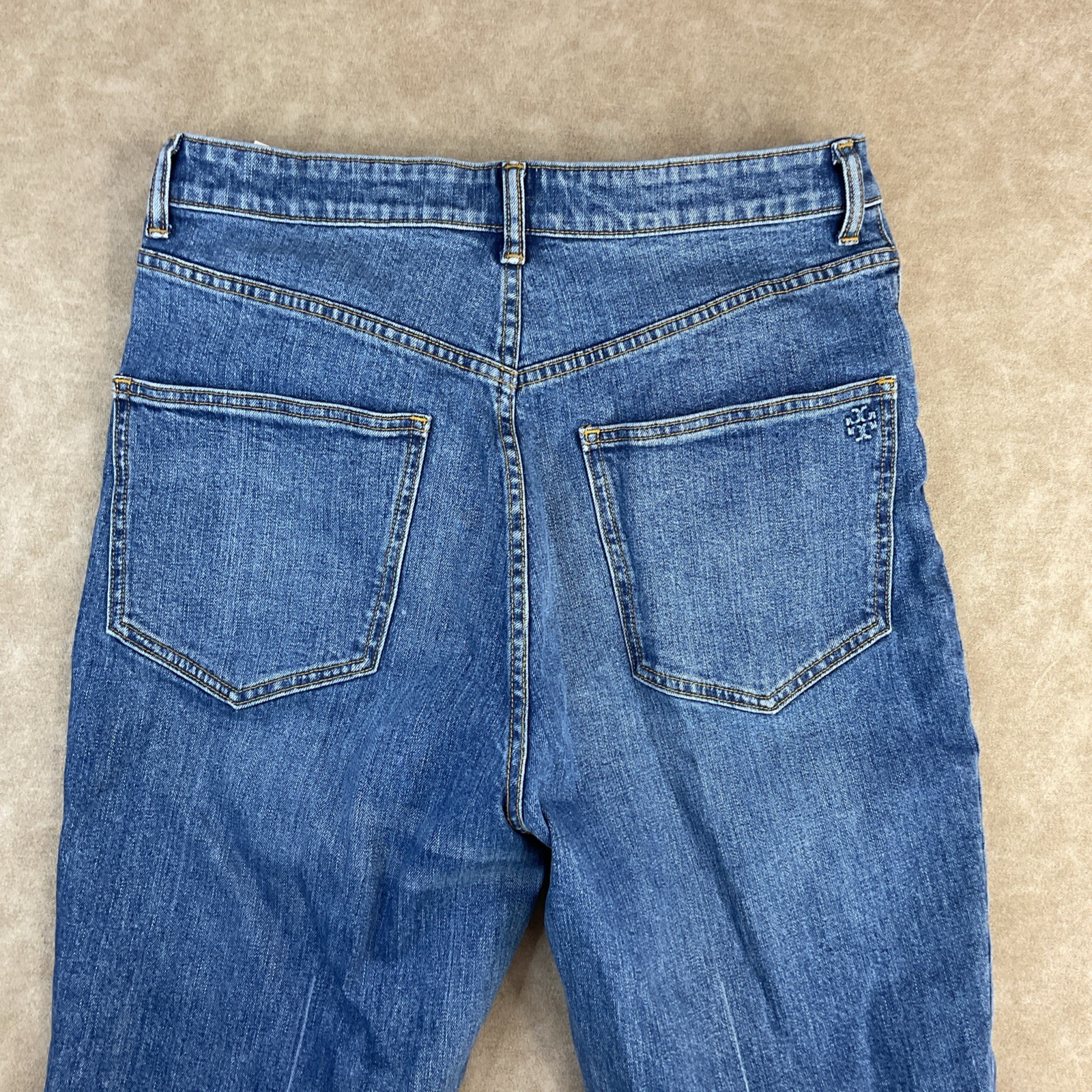 Tory Burch Jeans Cropped Flare Medium Vintage Wash Logo #168287 Women Sz 32 $230 thumbnail 2